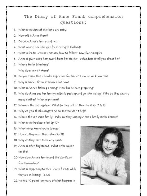 anne frank quizlet|anne frank question and answer.